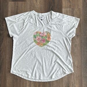 CAbi Short Sleeve Tee with Pink and Green Floral Heart